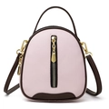 Borsa a secchiello in pelle rosa con bordi marroni e dettaglio zip dorata elegante - Viola