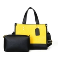 Yellow lizard texture tote bag with black accents and matching small zipper pouch - Yellow
