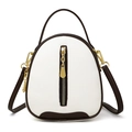 Litchi pattern bucket bag in white and brown contrast leather with golden zipper - White