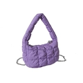Borsa a nuvola trapuntata viola in nylon con cuciture a griglia e catena d'argento - Viola