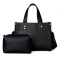 Black lizard embossed tote bag set with matching pouch and wide woven shoulder strap - Black