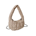 Chic quilted puffer bag in beige with silver chain strap and top handle design - Khaki