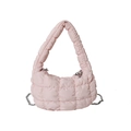 Quilted pink cloud handbag with puffy texture and decorative silver chain link - Pink