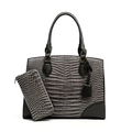 Charcoal grey crocodile embossed handbag and matching wallet two-piece set for women - Gray