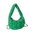 Quilted green puffy cloud handbag with puffer texture and silver metal chain strap - Green
