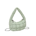 Pale green quilted cloud bag with puffy nylon texture and removable silver chain strap - Light Green