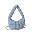 Quilted cloud shoulder bag in light blue with bubble texture and metal chain strap - Blue