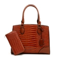 Ensemble sac cabas marron poli à motif crocodile et son portefeuille assorti - Marron