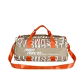 Bolso de viaje caqui con asas naranja brillante y estampados de letras blancas - Estampado de Letras Caqui
