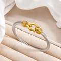 Bracciale a cavo intrecciato bicolore in acciaio con fibbia dorata e zirconi micro-incastonati - Oro & Argento Stile 2