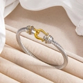 Bracciale a treccia bicolore con chiusura a ferro di cavallo placcato oro 18k e cristalli - Oro & Argento Stile 1