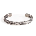 Retro silver twisted cable open cuff bracelet with vintage industrial woven texture - Antique Silver