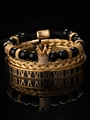 Three-piece men's bracelet set with gold crown charm and roman numeral cuff - Black Crown Style