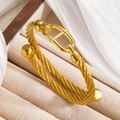 Pulsera de cuerda trenzada en acero inoxidable chapado en oro 18k con hebilla en U - Dorado