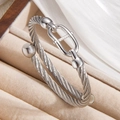 Brazalete de cuerda trenzada plateada con hebilla de eslabones H en acero chapado en oro 18k - Color Acero