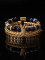 3-piece men's jewelry set with crown tiger eye bead bracelet and gold roman bangle - Blue Crown Style (sztz045)