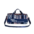 Bolsa de viaje grande azul oscuro con estampado de letras en contraste y correa ajustable - Azul con Estampado de Letras