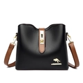 Sac seau femme minimaliste noir grande capacité avec bandoulières marron et boucle - Noir