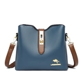 Sac seau en cuir PU bleu souple avec sangles marron et boucle dorée de kangourou - Bleu