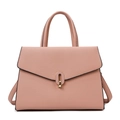 Pale pink leather handbag with gold metal clasp and textured pebble grain surface - Pink