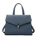 Elegant blue-grey lychee pattern leather handbag with golden metal buckle and dual handles - Blue