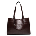Dunkelbraune Shopper-Tasche mit Krokodil-Prägung und langen Schulterriemen für Damen - Braun