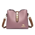 Borsa a secchiello in PU viola con manici marroni e motivo a canguro dorato - Viola