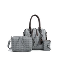 Three-piece grey plaid handbag set including tote, crossbody bag, and small clutch - Gray