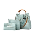 3-piece handbag set in light blue with geometric dot pattern and leather handles - Green