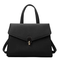 Classic black tote handbag in litchi grain leather with elegant golden twist lock buckle - Black