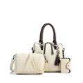 Elegant 3-piece cream woven handbag set with dark brown handles and tassel detail - Off White