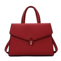 Elegant red leather handbag with litchi texture and golden buckle in a trapezoid shape - Burgundy