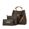 Three-piece women's handbag set in classic brown with geometric pattern and tote bag - Brown