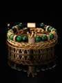 Gold crown bracelet set with green tiger eye beads and roman numeral bangle for men - Green Crown Style (sztz045 Green)