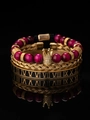 Set di 3 braccialetti in oro e magenta con ciondolo corona e bracciale con numeri romani - Stile Corona Rossa