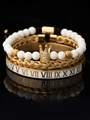 Set di tre bracciali corona in oro con perline bianche e numeri romani inciso - Stile numeri romani in oro bianco (sztz038 Oro bianco)