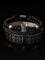 Set bracciali uomo con perline nere, ciondolo corona e polsino con numeri romani argento - Stile intrecciato bianco e nero (sztz038 Bianco e Nero)