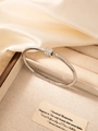 Silver-plated crystal pave bangle with cylindrical centerpiece in a wooden jewelry box - 068 Silver