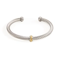 Bracciale rigido regolabile bicolore a treccia con dettagli in argento e oro - Bicolore (Oro e Argento)