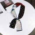 Double-sided slim silk scarf featuring gold cat prints and polka dot patchwork design - Black Orange Cat & Fish