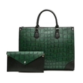 Borsa tote verde con stampa coccodrillo e pochette abbinata, set di borse da donna 2 pezzi - Verde