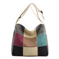 Color-block canvas tote bag with large capacity and adjustable wide strap on white background - Gray