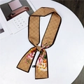 Elegant khaki floral twilly scarf with vintage diamond patterns and colorful flowers - Dotted Mesh Camel