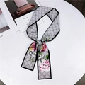 Elegant grey silk-feel scarf with diamond lattice and pink floral print for women - Dotted Mesh White