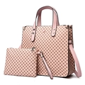 Pink vintage tote bag set with geometric round patterns and matching pouch - Tote Bag And Clutch (MDZ-9685) / Pink