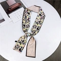Artistic silk skinny scarf with abstract print in beige, blue, and pink patterns - Figure Frame Pink