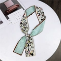 Mint green double-sided silk feel twilly scarf with colorful abstract character patterns - Figure Frame Beige Blue