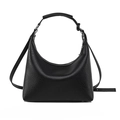 Black lychee texture hobo bag with unique knot detail and adjustable shoulder strap - Black