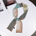 Long narrow silk scarf featuring vintage patchwork design with green and orange geometric patterns - Floral Stripe Beige Blue