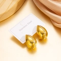 Water drop gold stainless steel earrings with sparkling zircon inlay for women - Wave Texture Zirconia Style (eh035)
